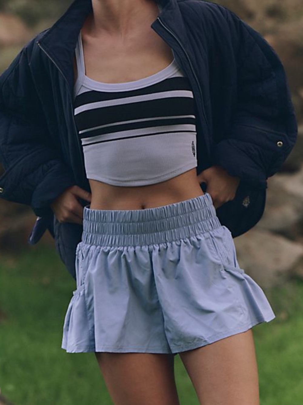 FP Movement by Free People Light Blue Smocked High-Rise Athletic Shorts